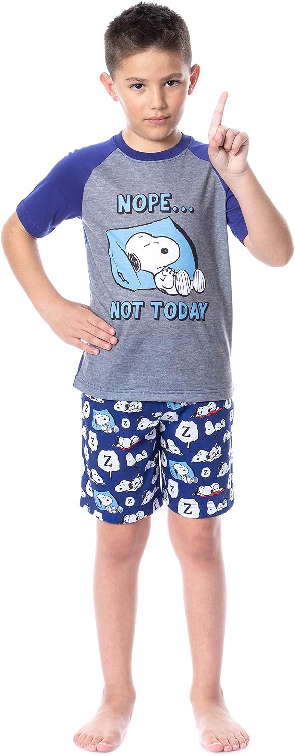 INTIMO Peanuts Boy's Snoopy Nope Not Today Sleep Pajama Set Short Crewneck