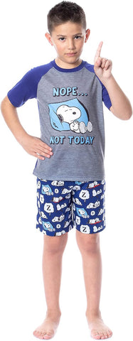INTIMO Peanuts Boy's Snoopy Nope Not Today Sleep Pajama Set Short Crewneck
