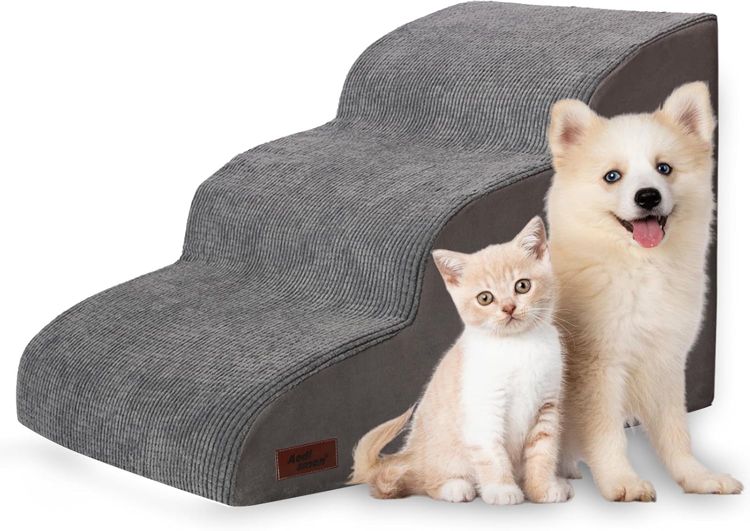 Aodisman Dog Stairs for Small Dogs and Cats,3-Step Pet Ramp for Bed & Couch