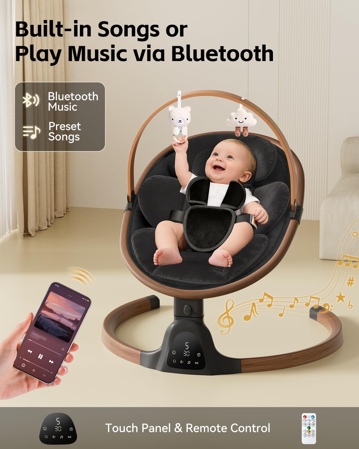 Baby Swings for Infants, Electric Infant Swing with 5 Speed Modes, Black