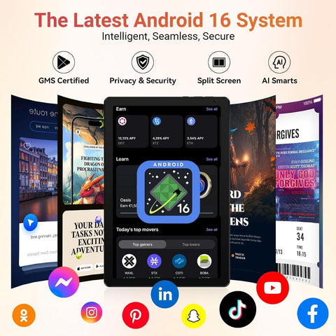 URAO Tablet,10.1" Android 16 Tablet Octa-core 36GB+128GB Dual Camera