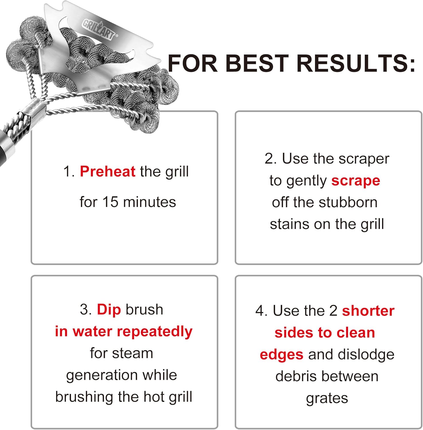 GRILLART Grill Brush for Outdoor Grill Bristle Free - Safe BBQ Grill Cleaner Brush - 18" BBQ Brush for Grill Cleaning Kit -Stainless Grill Cleaning Brush BBQ Grill Accessories Tools- Gifts for Men Dad