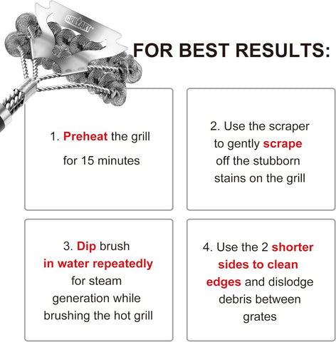 GRILLART Grill Brush for Outdoor Grill Bristle Free - Safe BBQ Grill Cleaner Brush - 18" BBQ Brush for Grill Cleaning Kit -Stainless Grill Cleaning Brush BBQ Grill Accessories Tools- Gifts for Men Dad