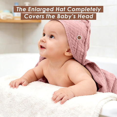 Ease Cubs 3-Pack Muslin Hooded Baby Towels, 100% Cotton, Ultra-Soft & Absorbent Baby Bath Towels with Hood for Babies, Infant, Toddler and Newbron (Pink and Sakura Series,32" x 32")