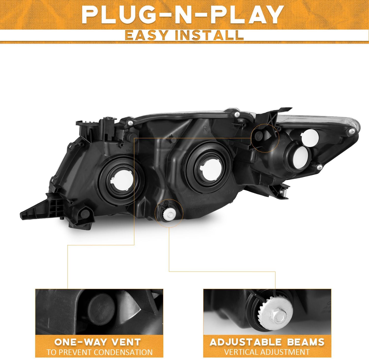 WEELMOTO Headlights Assembly for 2009-2010 Toyota Corolla S/LE/XLE
