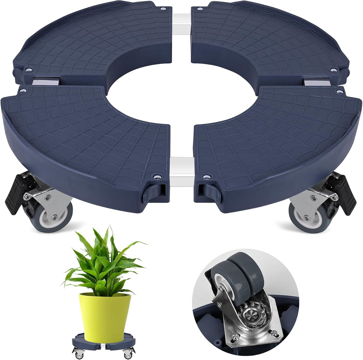 Plant Caddy Stand with 360° Wheels Adjustable 15-22 Inch Rolling Plant Stand Heavy Duty Large Plant Cart Dolly with Casters 440lbs Capacity for Large Planter, Garden Pot, Flower Pot, Blue, 1 Pack