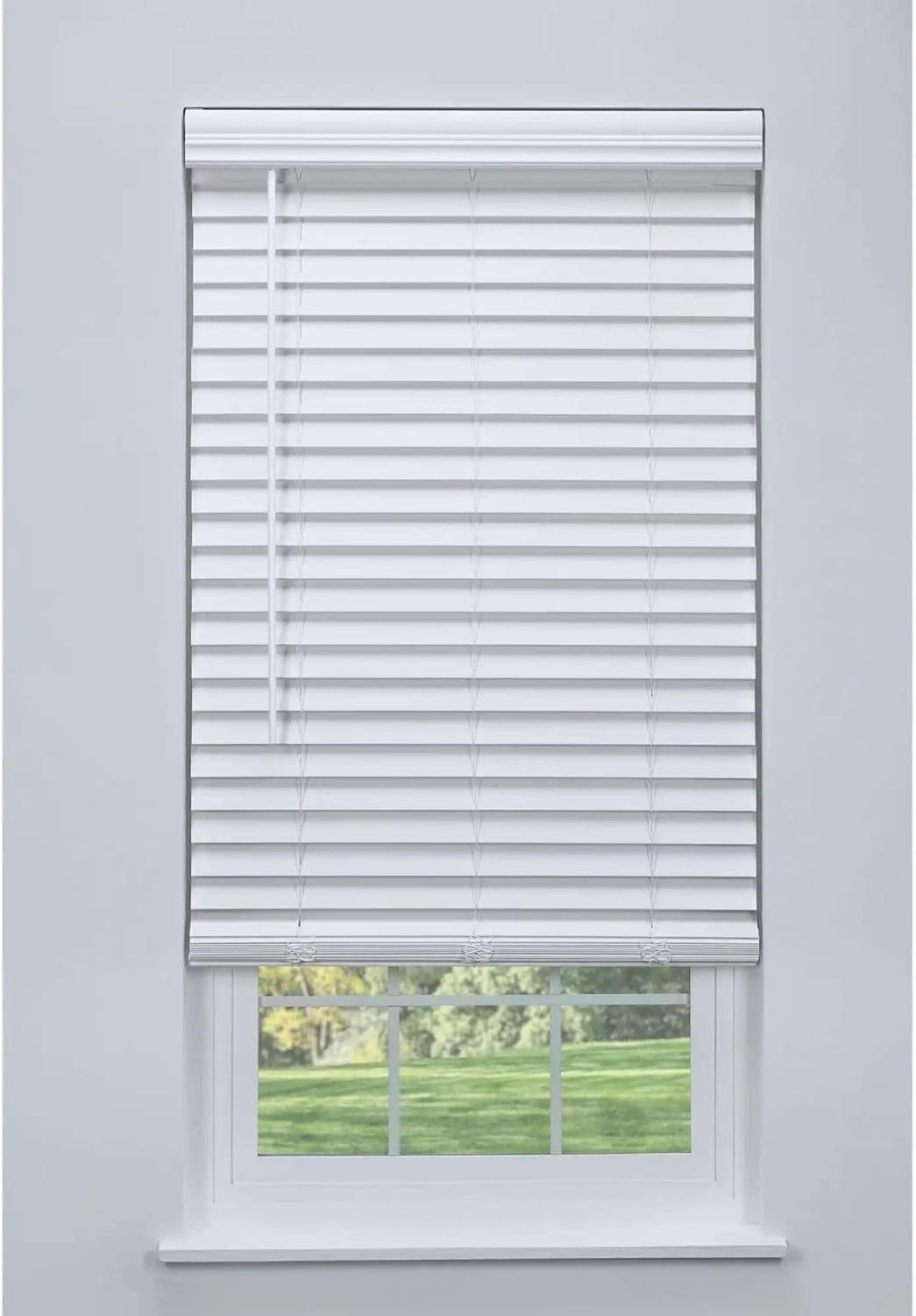 Linen Avenue Cordless 2" Faux Wood Blind White 58 1/2 W x 36 H, Flush Inside Mount (No Valance Side Pieces/Returns Included, Arrives ½ Inch Narrower)