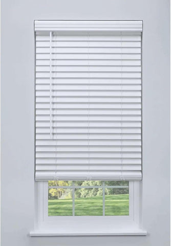 Linen Avenue Cordless 2" Faux Wood Blind White 58 1/2 W x 36 H, Flush Inside Mount (No Valance Side Pieces/Returns Included, Arrives ½ Inch Narrower)