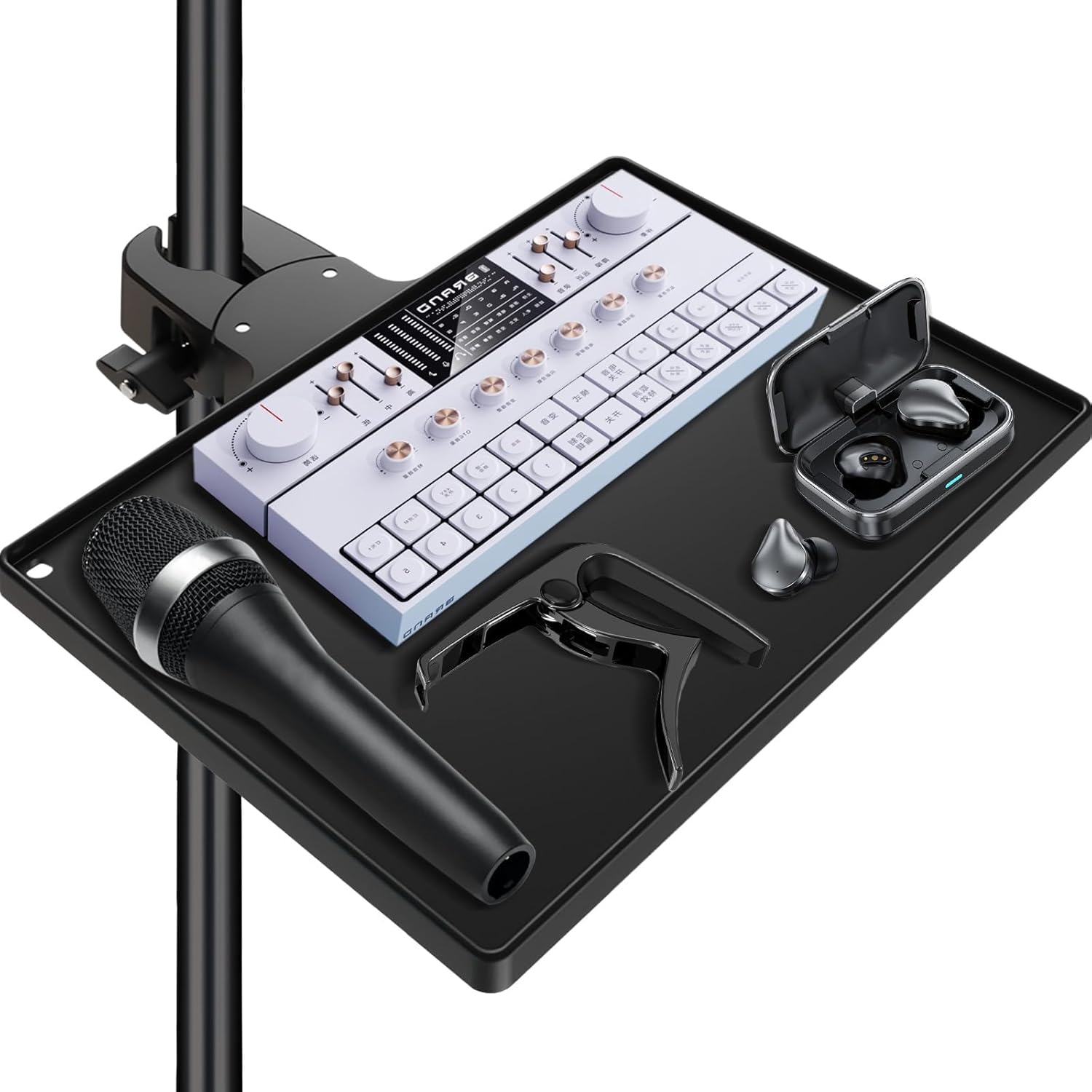 BILIONE Mic Stand Tray 10.6" x 7.8" Large with Crab Clamp for Mixers & Gear