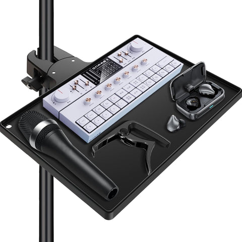 BILIONE Mic Stand Tray 10.6" x 7.8" Large with Crab Clamp for Mixers & Gear
