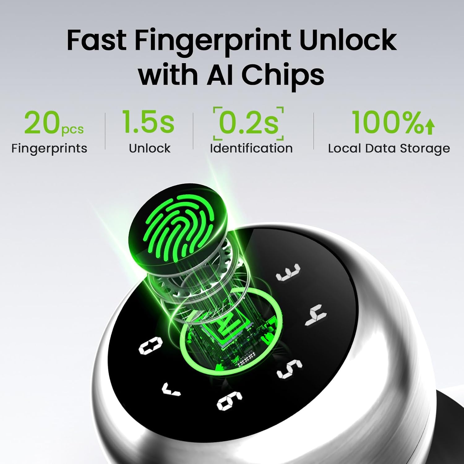 GHome Smart Fingerprint Door Lock, 4 in 1 Smart Fingerprint Door Knob with Keypad, App Control, Auto Lock, Biometric Door Knob with Lock for Bedroom, Apartment, Garage, Home & Office