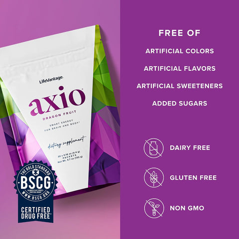 LifeVantage AXIO Nootropic Energy Drink Mix, Dragon Fruit, 30 Packets