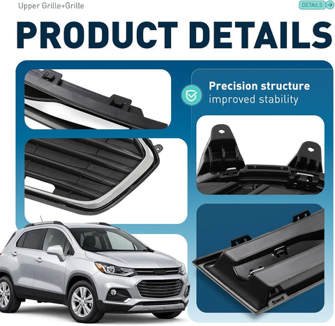 ALMULOO Grille Assembly Compatible with 2017-2021 Chevy Chevrolet Trax Replacement for GM1036196 GM1200754 Front Bumper Upper & Lower Grill Chrome Plastic(ABS) Black+Silvery