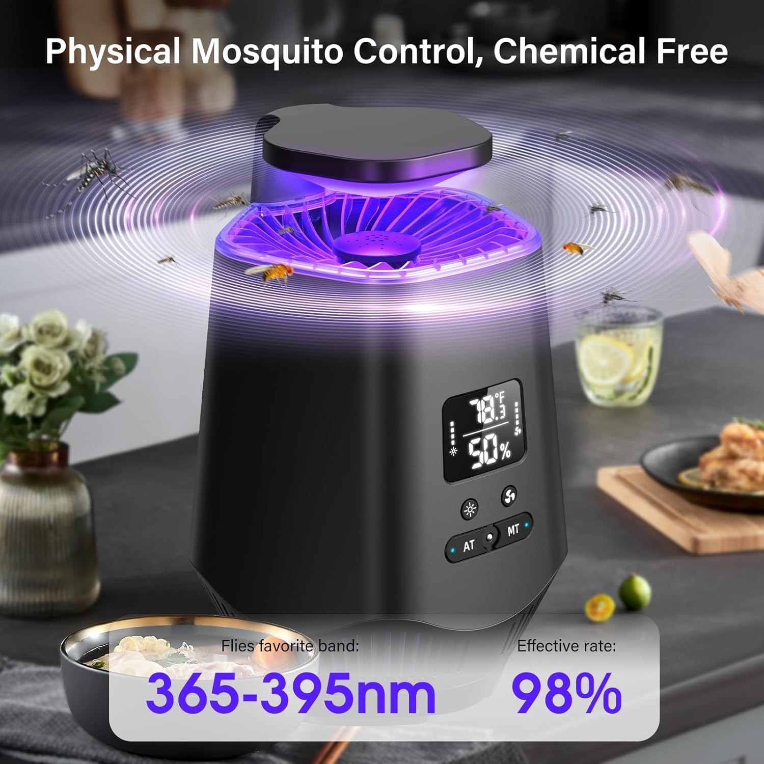 Fruit Fly Traps for Indoors, Smart Fly Trap Indoor Bug Zapper Gnat Traps for House Indoor with Temperature and Humidity Sensor, 10PCS Sticky Boards Black 001