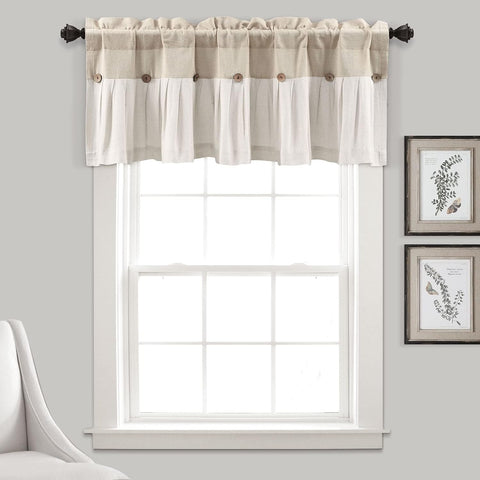 Lush Decor Linen Button Farmhouse Valance Curtians 52"W x 18"L Navy & White - Linen Valances For Windows - Kitchen Curtains Valances - Bathroom Curtain