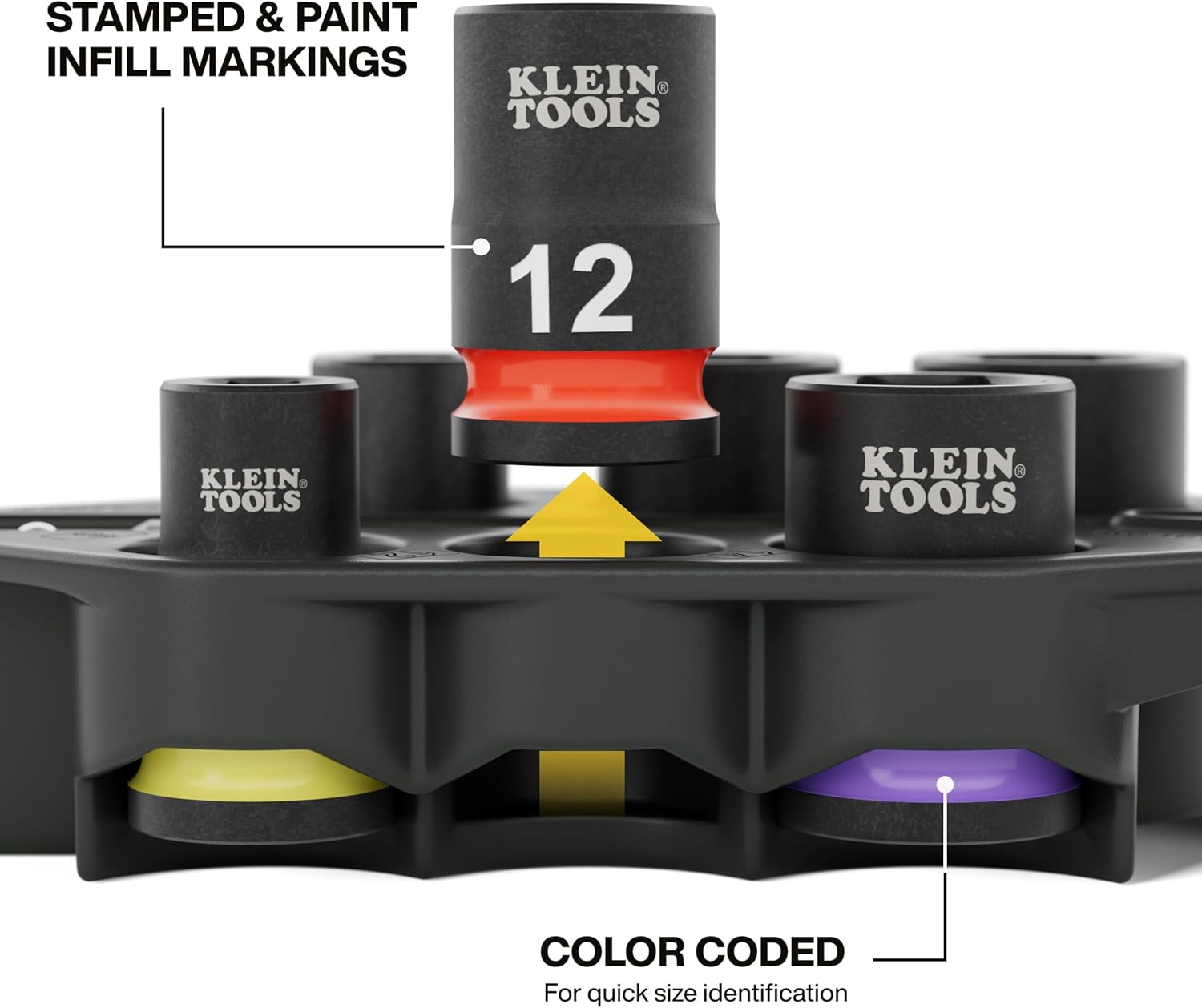 Klein Tools 33808M Grab-And-Go Impact Socket Set, Metric, 7-Piece Set with Sleeve, Carabiner, 3/8-Inch Drive, Color-Coded 8 mm, 10 mm, 12 mm, 13 mm, 14 mm, 15 mm Sockets