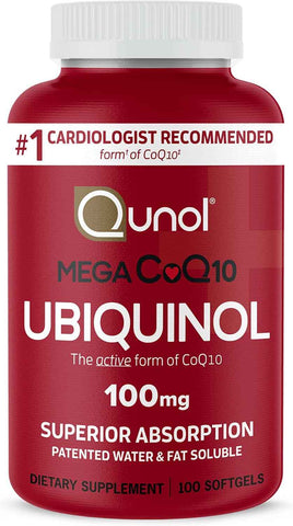 Qunol Mega Ubiquinol CoQ10 100mg, Superior Absorption, 100 Softgels | #1 Cardiologist Recommended Supplement for Heart Health, Coenzyme Q10 Supplement to support Vascular Health & Cellular Energy