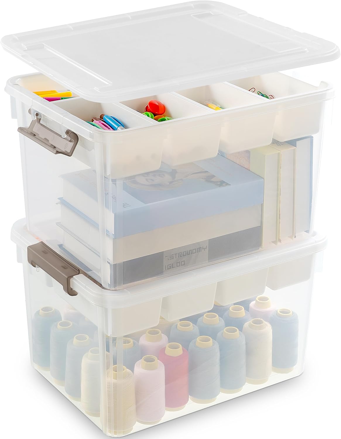 Citylife 32QT 2Packs Clear Craft Organizers and Storage Box with Tray