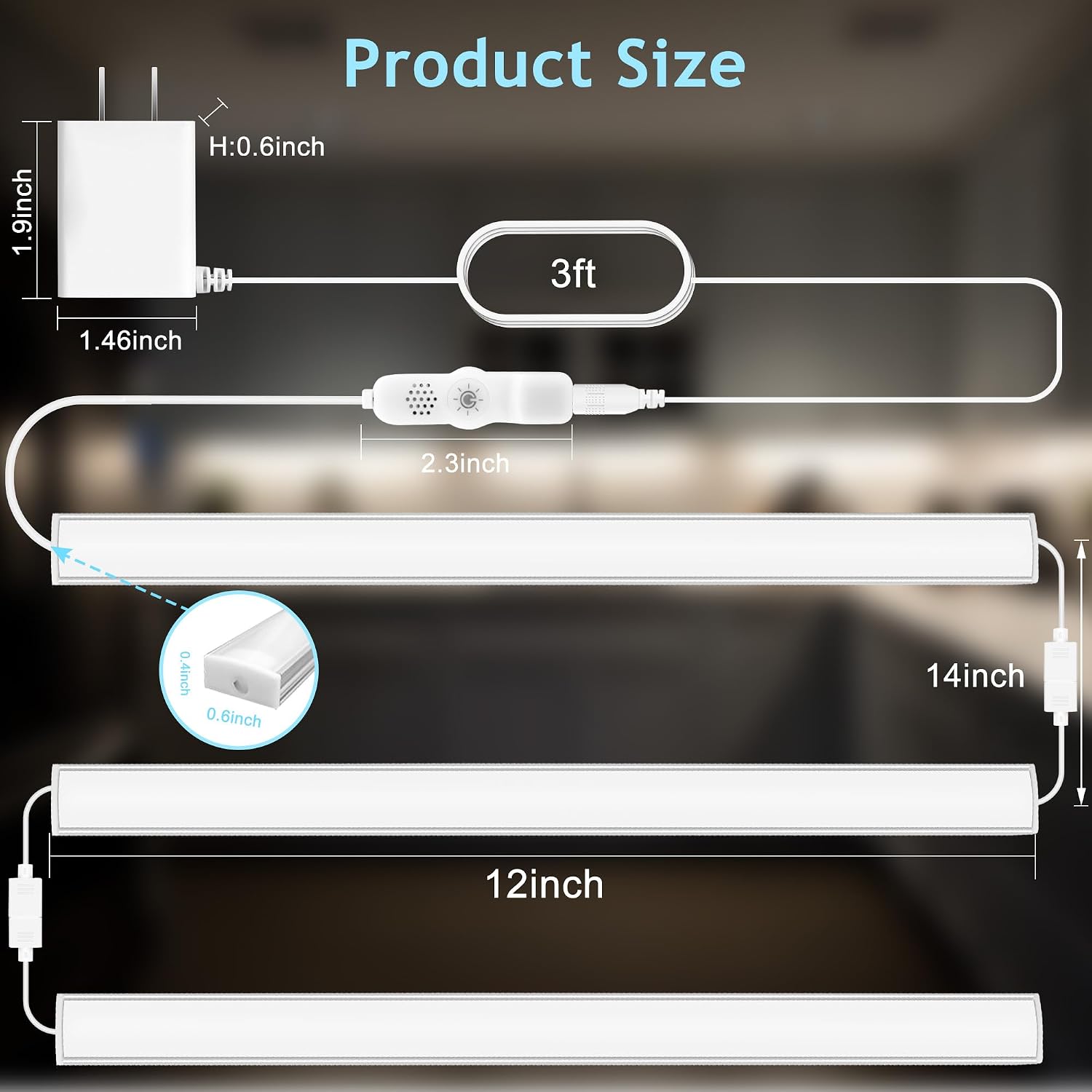 maylit 3 PCS 12-inch Plug-in Under Cabinet Lights, Ultra-Thin