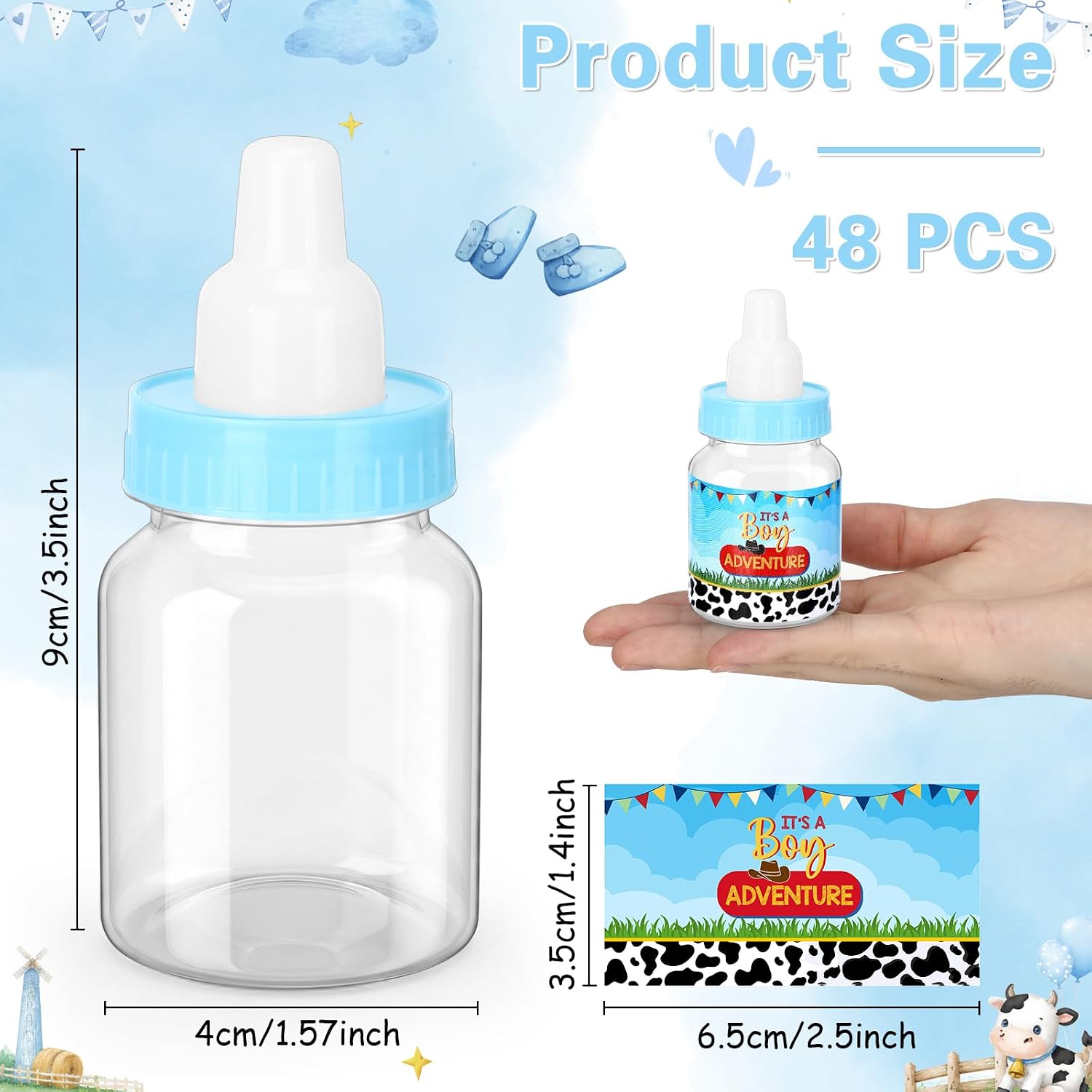 Tondiamo 48 Pcs Cowboy Baby Shower Mini Bottle Favors with Sticker