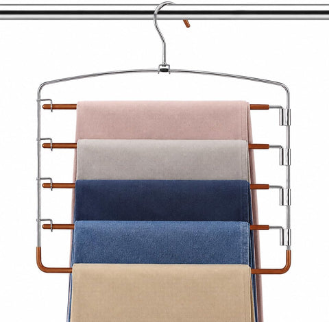 Pants Hangers Space Saving 3 Pack 5 Layer Swing Arm Hanger Brown