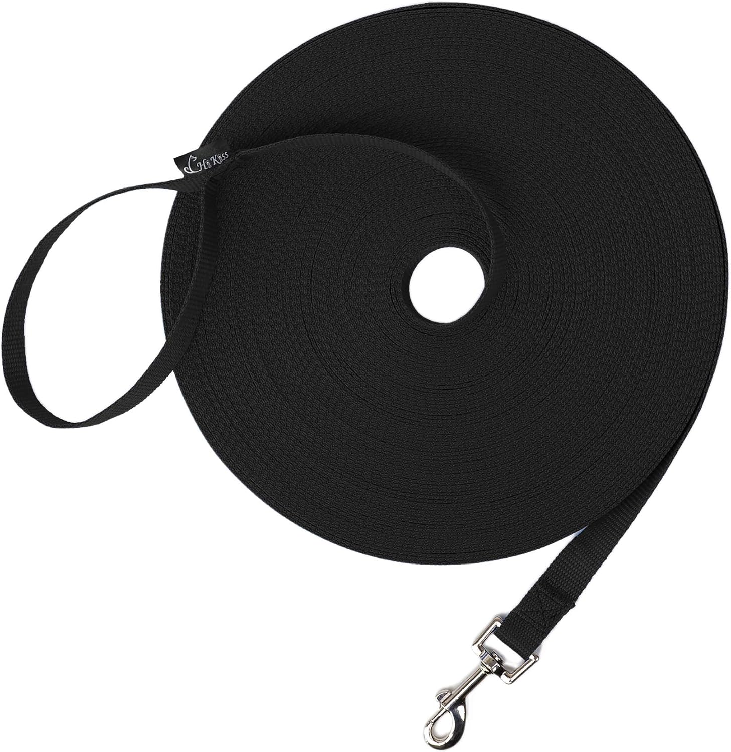 Hi Kiss Dog/Puppy Obedience Recall Training Agility Lead/Leash - 15ft 20ft 30ft 50ft 100ft - Great for Play, Camping, or Backyard - Black
