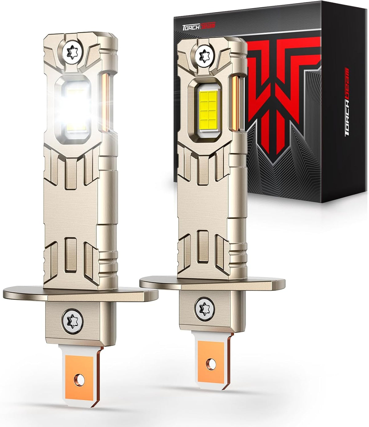 Torchbeam H1 LED Light Bulbs, 60000LM Super Bright H1 Bulbs, 360° Light Output, 1:1 Mini Size, Fits Nearly All H1 Housings, 80,000 Hours, Plug and Play, Pack of 2