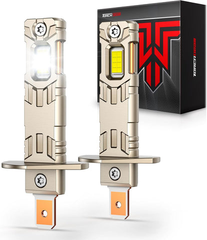 Torchbeam H1 LED Light Bulbs, 60000LM Super Bright H1 Bulbs, 360° Light Output, 1:1 Mini Size, Fits Nearly All H1 Housings, 80,000 Hours, Plug and Play, Pack of 2