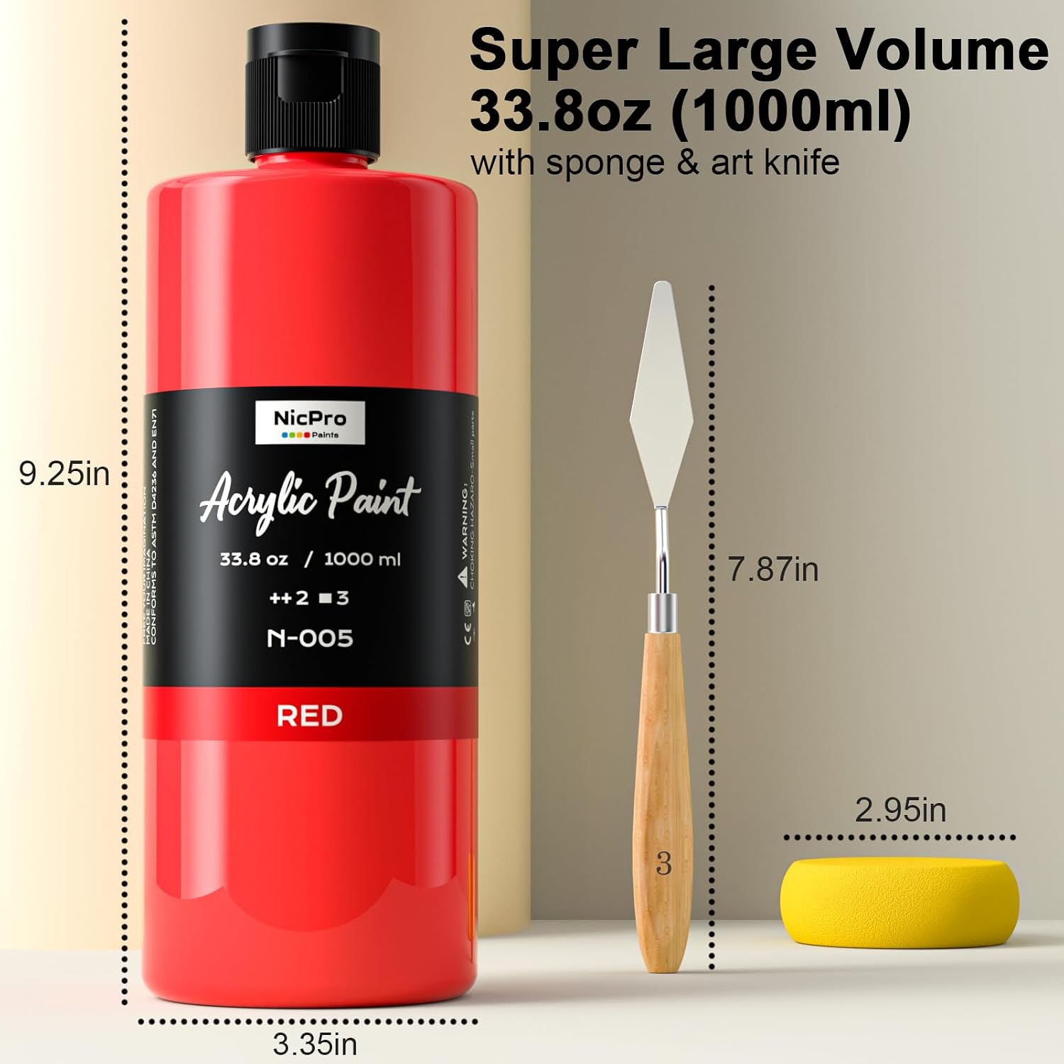 Nicpro 14 Colors Large Bulk Acrylic Paint Set (33.8 oz, 1000 ml) Rich Art Painting Supplies, Non Toxic for Multi Surface Rock Canvas Wood Ceramic Leather Fabric Craft for Adult with Color Wheel