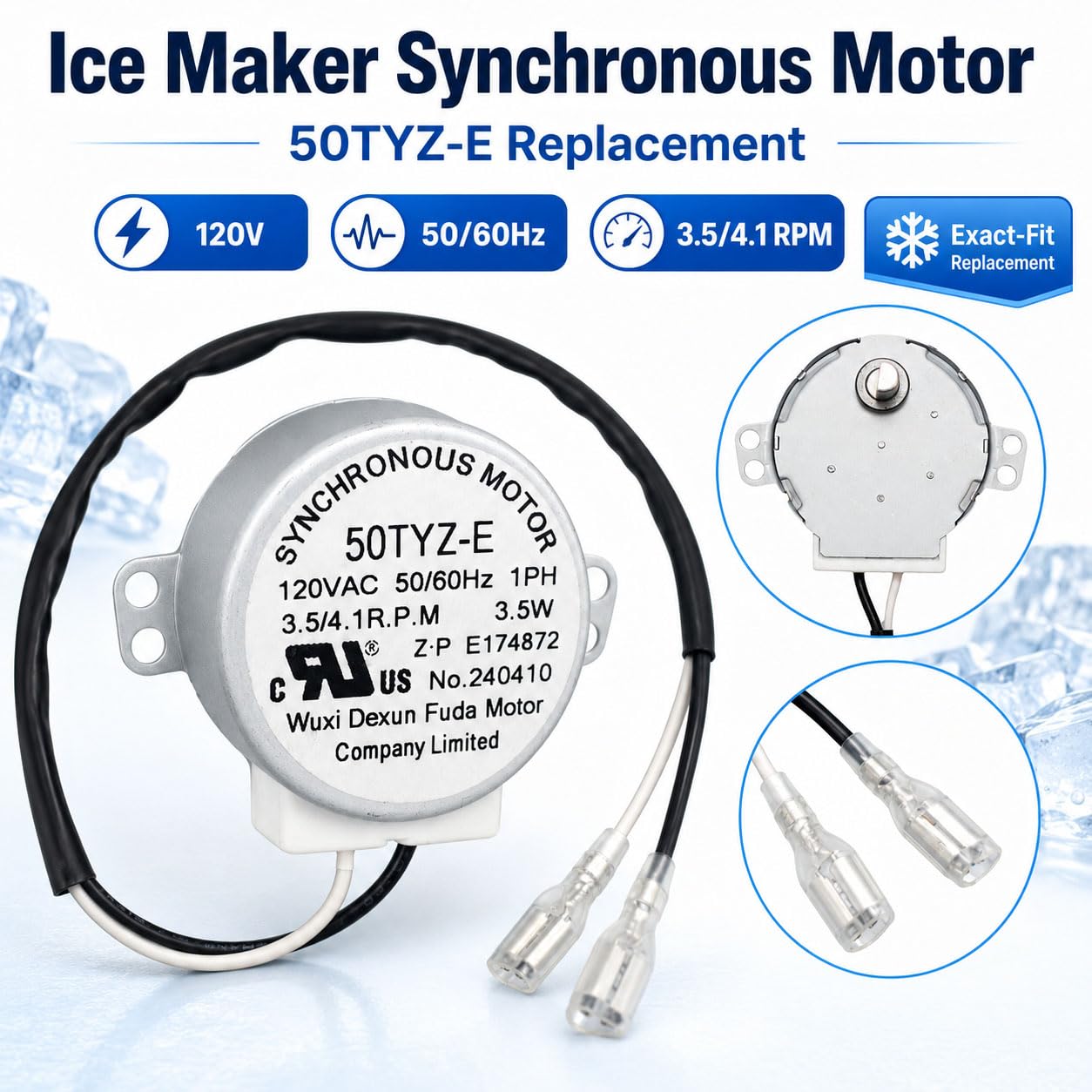Ice Maker Synchronous Motor 120V 50/60Hz 50TYZ-E Replacement, Compatible with Commercial Household Ice Maker HZB-12/A HZB-12/B HZB-12/H HZB-12/G HZB-22BF HZB-15 HZB-12YLR HZB-20YLR, 3.5/4.1 R.P.M.