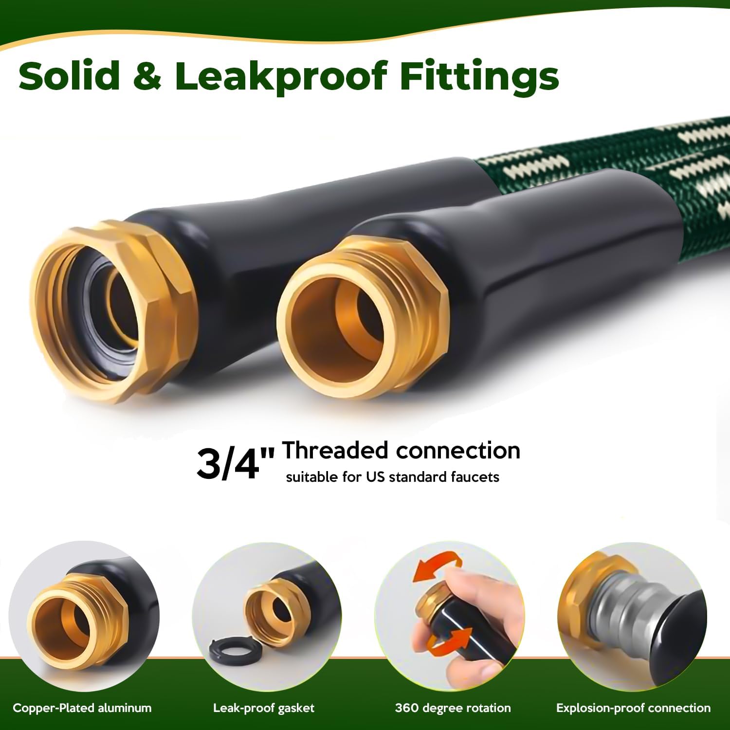 Garden Hose 100 ft, 2026 Upgraded Kink Free Flexible Water Hose 100ft With 10 Pattern Spray Nozzle, Leak-Proof, Portable, Ultra Lightweight & Durable Garden Hose for Yard, Lawn, Outdoor (DarkGreen)