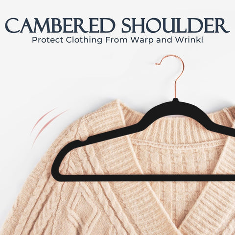 HOUSE DAY Velvet Hangers 20 Pack, Premium Clothes Hangers Non-Slip Felt Hangers, Sturdy Black Hangers Heavy Duty Coat Hangers, Durable Suit Hangers, Space Saving 360° Rotating Rose Gold Hook