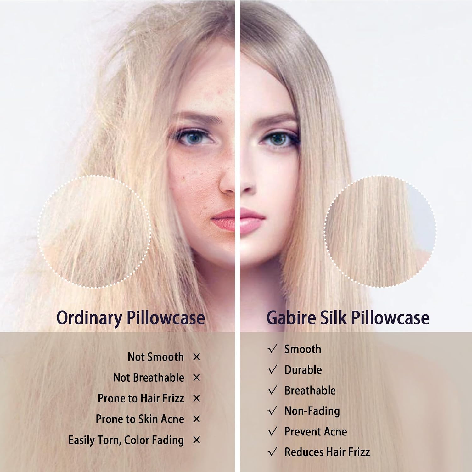 Gabire Mulberry Silk Pillow Cases Set of 2, Both Sides Real Silk Pillowcase for Hair and Skin Prevent Acne Pillowcase Organic Silk Pillowcase 2 Pack with Hidden Zipper, Black, Standard (20"×26")