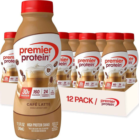 Premier Protein +Energy 30g High Protein Shake, Café Latte, 12 Pack