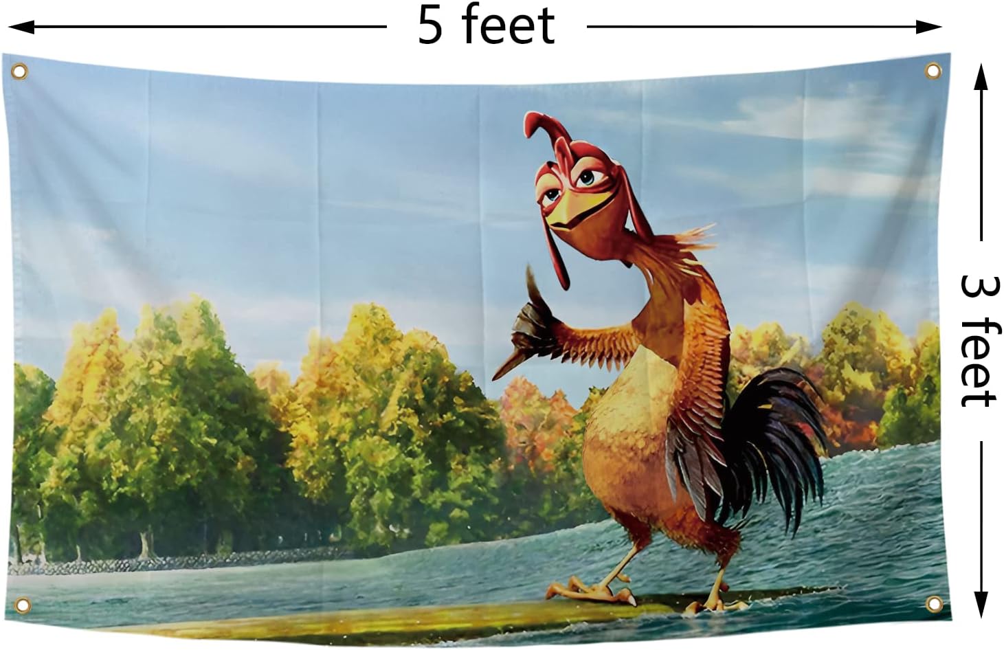 Chicken Flag Funny Poster Durable Man Cave Wall Flag with 4 Brass Grommets 3x5 Feet Tapestry for College Dorm Room Decor,Outdoor,Bedroom, Parties gifts, travel, filming,events,festivals.. high-resolution banner