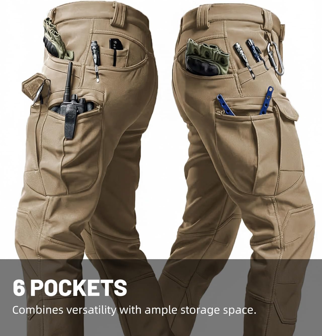 Men's Tactical Pants Stretch Waterproof Fabric Durable Cargo Pants for Hiking Casual Work Multi Pockets (No Belt)