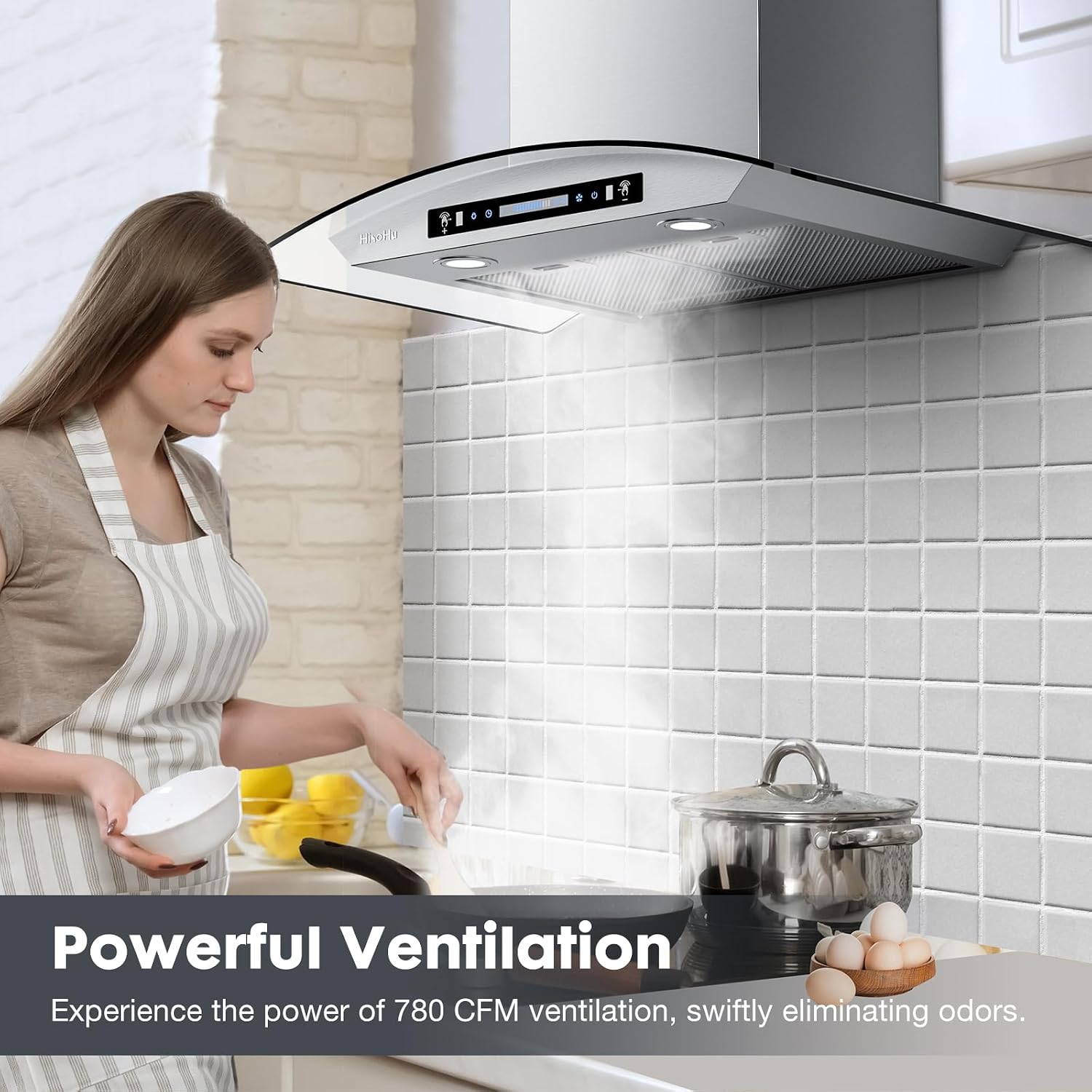 36 inch Wall Mount Range Hood, Gesure Control, Tempered Glass, 780 CFM