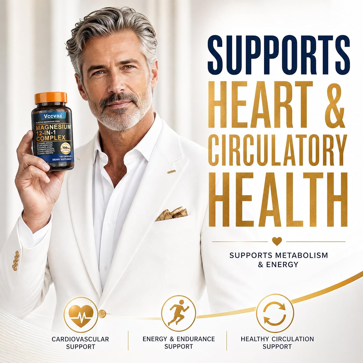 Magnesium Complex 700mg | 12-in-1 High Absorption Supplement | Glycinate, Citrate, Malate, Taurate & More | Sleep Support, Muscle Cramp Relief, Stress, Heart & Nerve Health | 120 Vegan Capsules