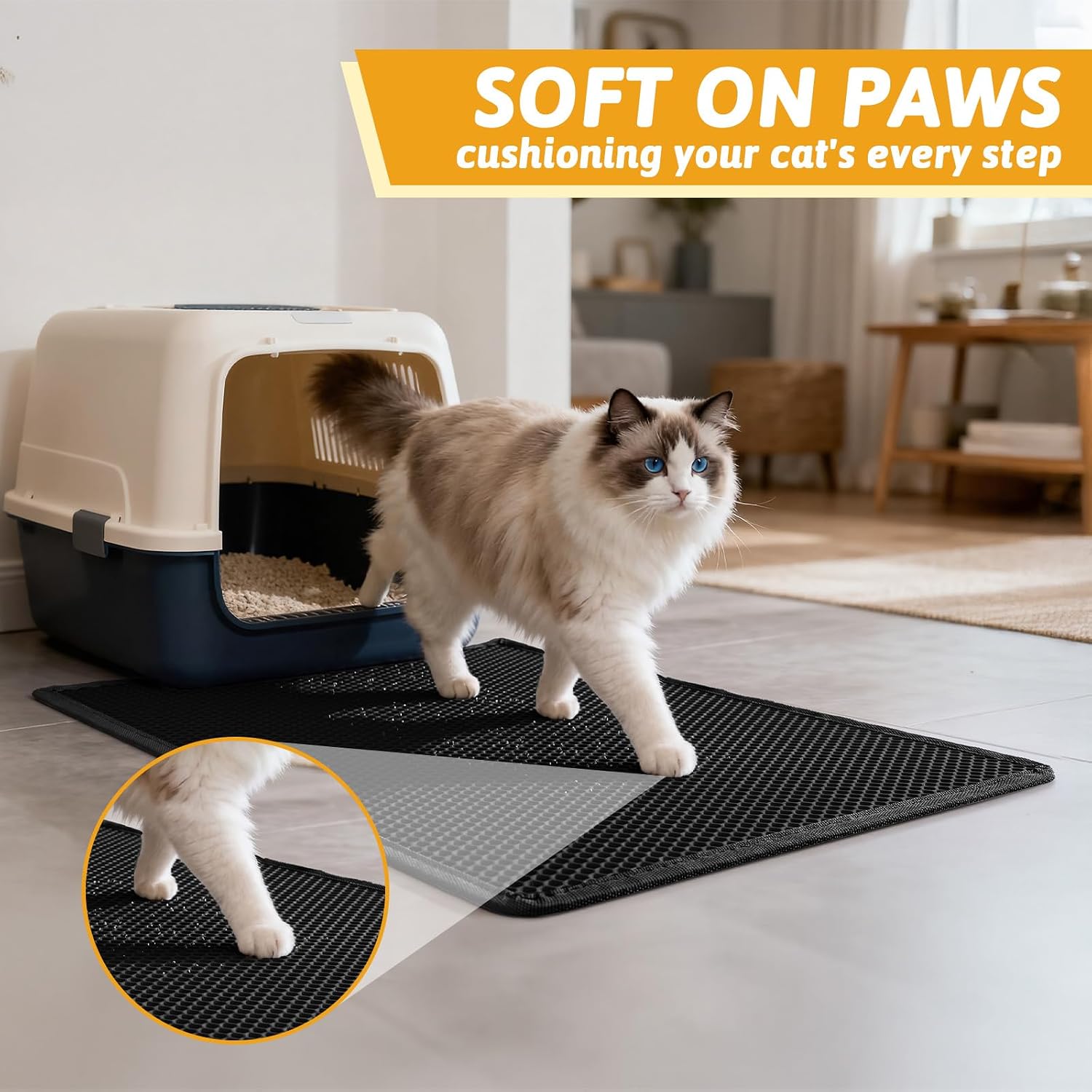 Pieviev Kitty Litter Mat, Double-Layer Waterproof Design, 30" x 24" Black