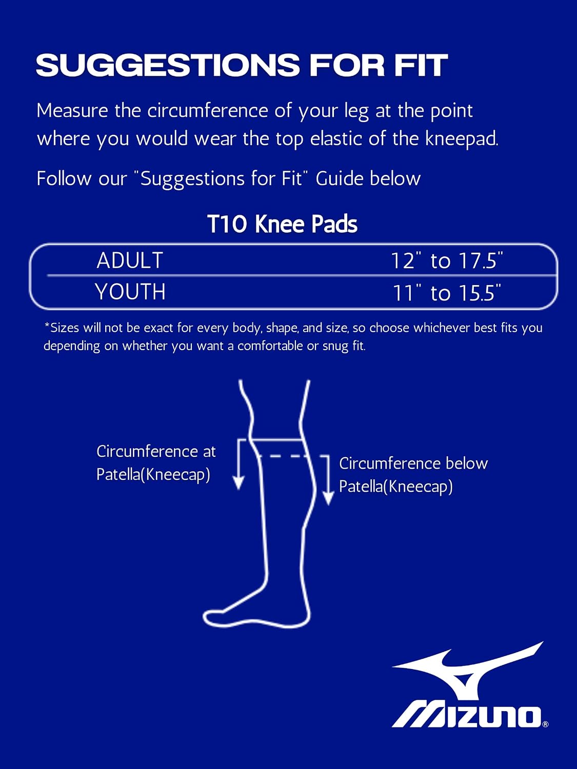 Mizuno Youth T10 Plus Volleyball Kneepad, One Size, White