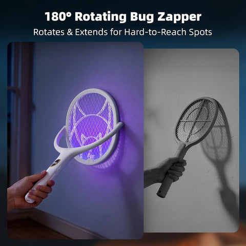 Nymrix Electric Fly Swatter Racket with Rotating Head & Telescopic Handle