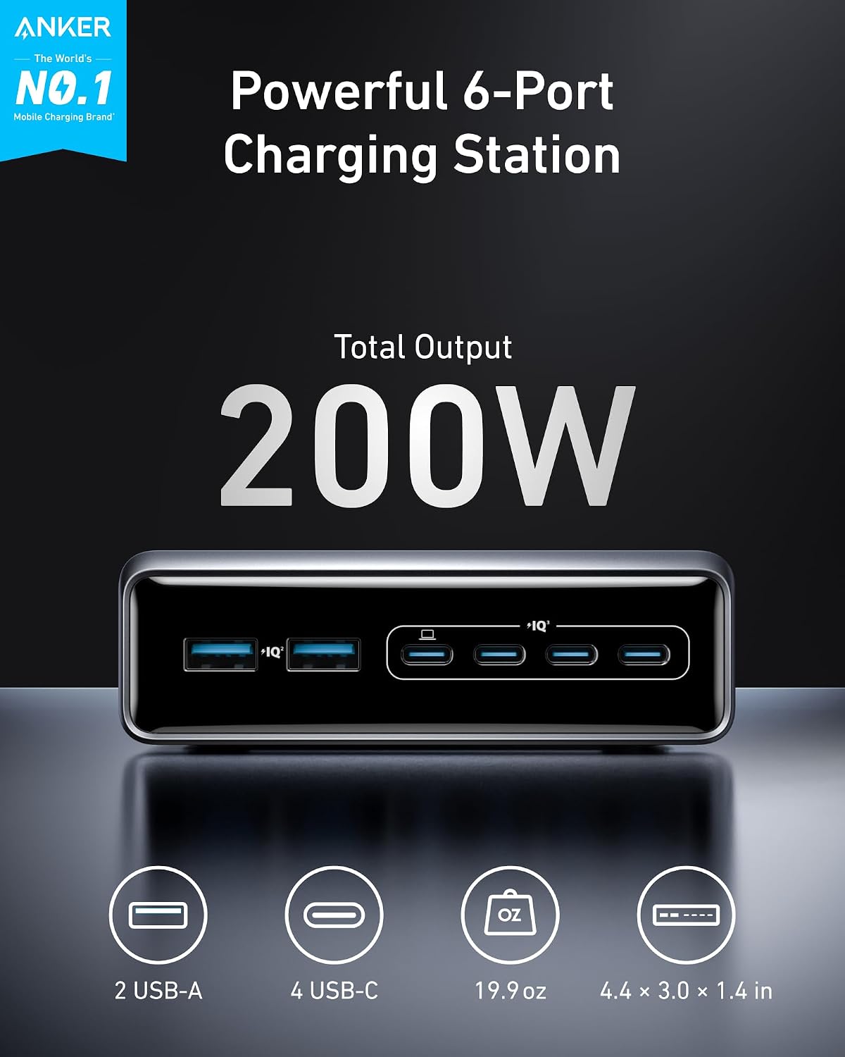 Anker Prime Charging Station, 200W 6-Port GaN Desktop Charger