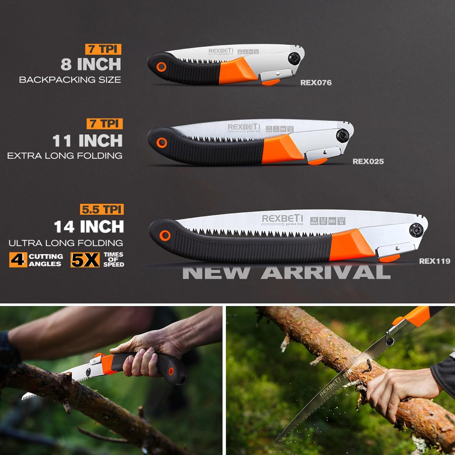 REXBETI 11-Inch Folding Saw, Heavy Duty Hand Saw, Wood & Camping, SK5 Steel