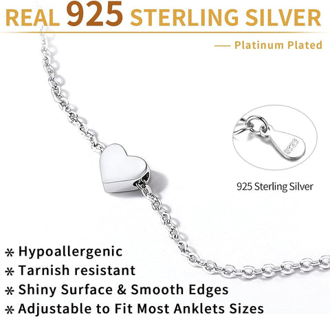 ChicSilver Personalized 925 Sterling Silver Tiny Heart/Moon/Star/Sun/Dot/Triangle Anklets Simple Dainty Foot Jewelry for Women, Silver/Gold Plated/Rose Gold Plated