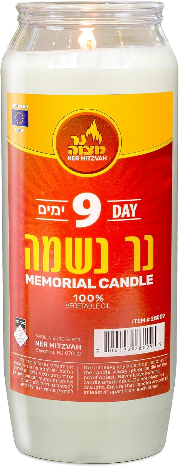 Ner Mitzvah 9 Day Yartzeit Candle - Kosher Yahrtzeit Memorial and Yom Kippur Candle in Plastic Holder