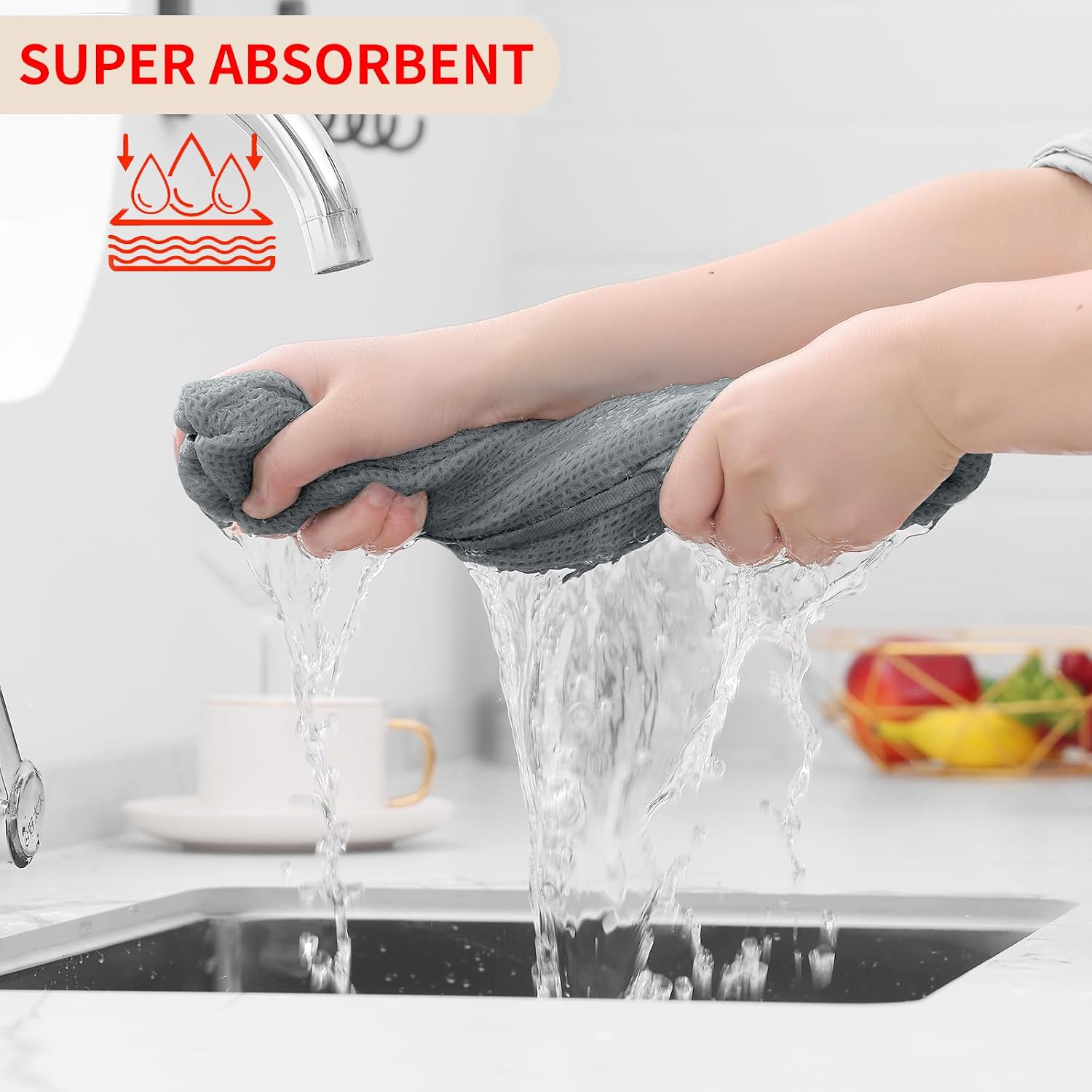 Homaxy 100% Cotton Waffle Weave Kitchen Dish Towels 8-Pack, Grey