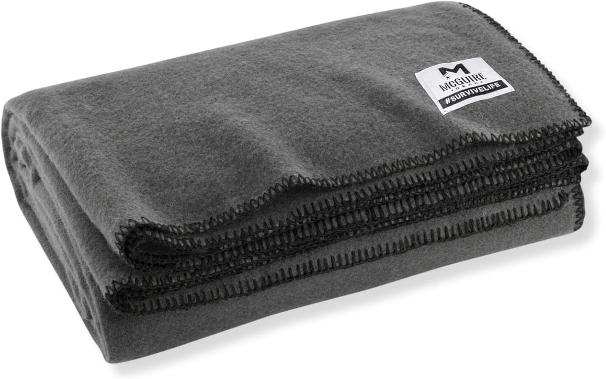 M MCGUIRE GEAR Heavy Duty Wool Blanket, Survival, Emergency, and First Aid Use – Mil-Spec, Fire Retardant, Durable Outdoor Wool Blankets for Camping. - Grey, (64 x 90 inches)