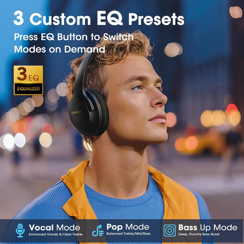 YUMONDEAR Bluetooth Headphones Over Ear, 80H Playtime, HiFi Stereo, 3 EQ