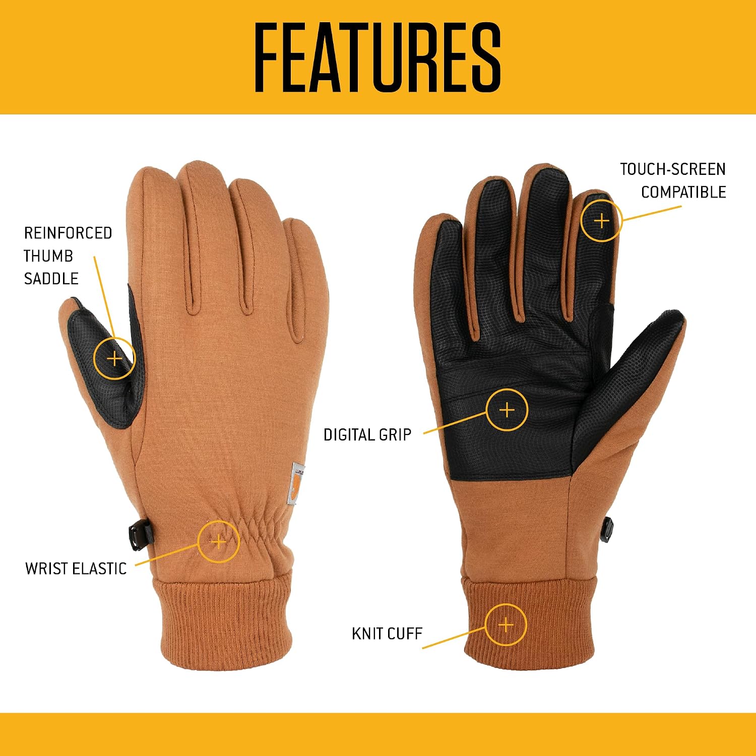 Carhartt Men's Wind Fighter Thermal-Lined Fleece Touch-Sensitive Knit Cuff Glove