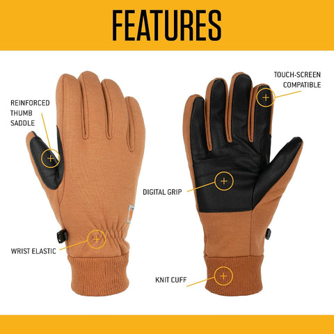 Carhartt Men's Wind Fighter Thermal-Lined Fleece Touch-Sensitive Knit Cuff Glove